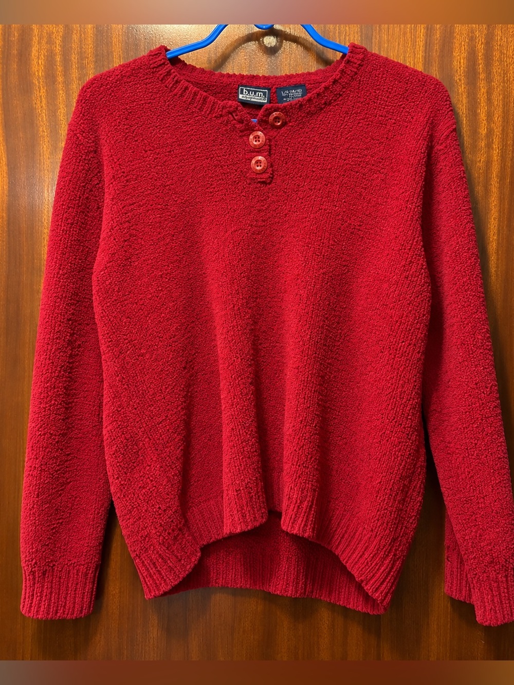 Vintage B.U.M. Equipment Women’s Red Textured Henley Sweater Size L